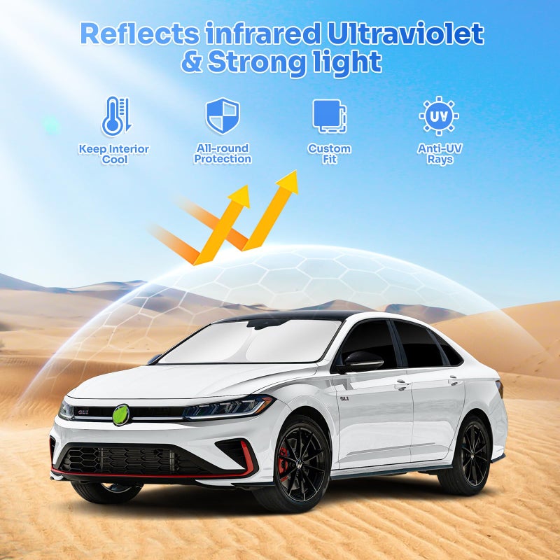 Canvcle Sunshades for 2019-2025 Volkswagen/VW Jetta Accessories Windshield Sun Shade Side Rear Window Shade Cover Sun Visor Shield Privacy Protection for Camping Keep Vehicle Cool Black 7PCS - Image 2